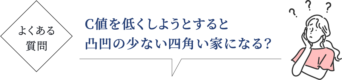 よくある質問 C値を低くしようとすると凸凹の少ない四角い家になる？