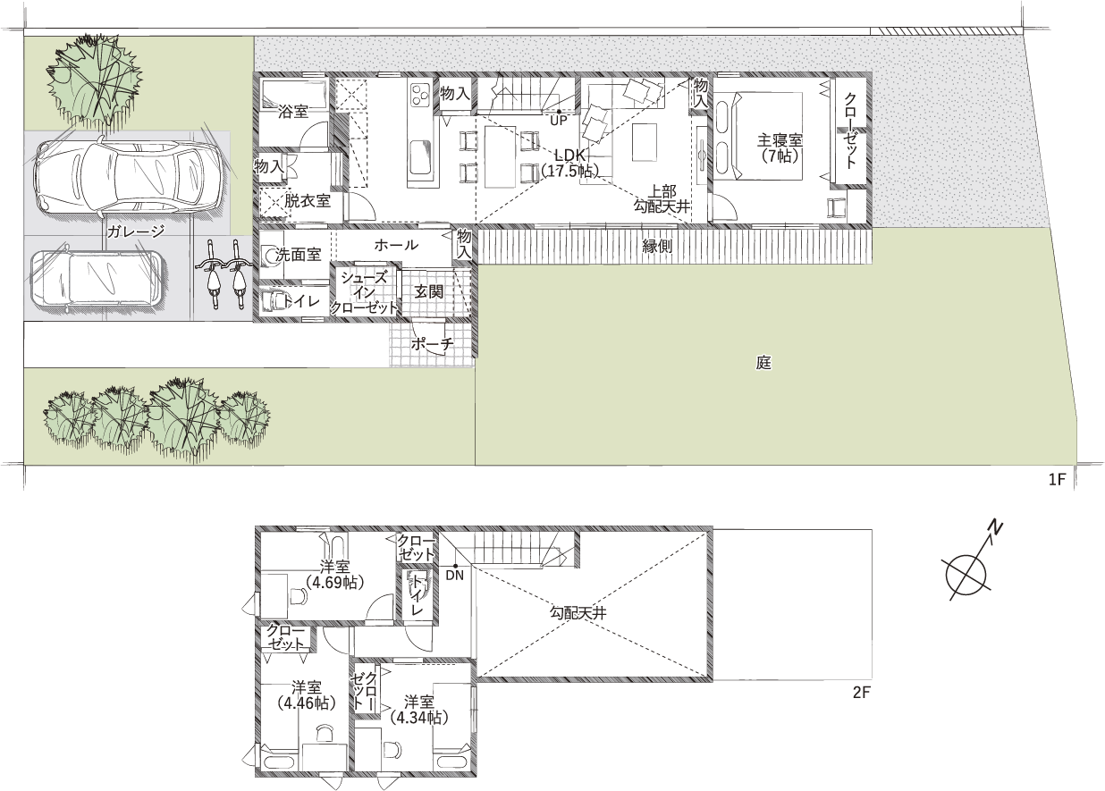 縁側と大きな庭のある家